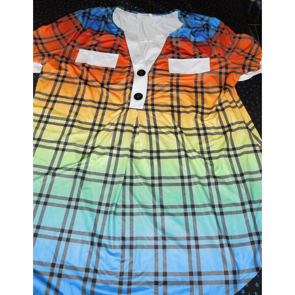 Casual Rainbow Gradient Plaid Lounge Shirt - Picture 3 of 6